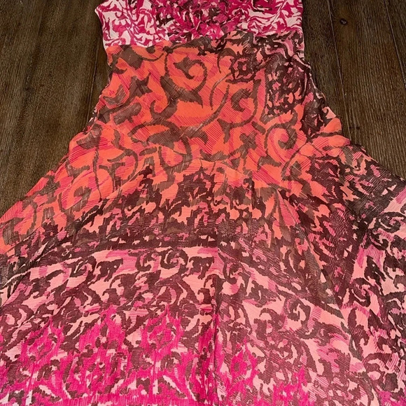 Women’s Y2K Dainty Semi Sheer Asymmetrical Flowy Sleeveless Coral Pink Maxi 10 M - Picture 6 of 9